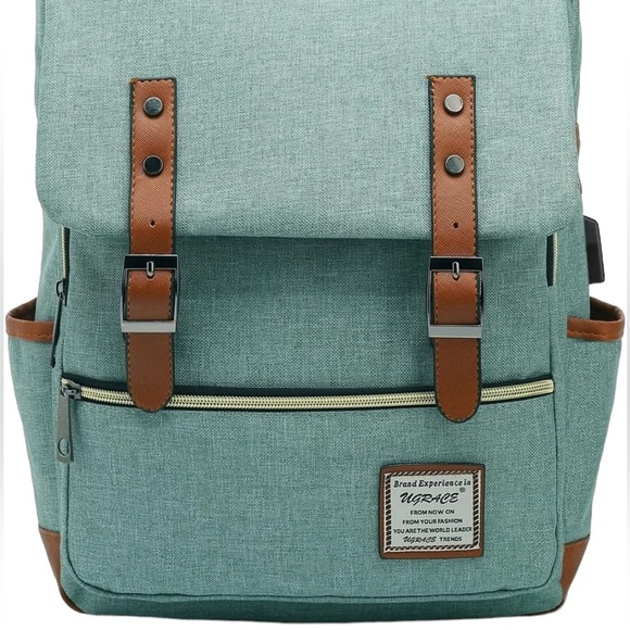 UGRACE Vintage Laptop Backpack USB Port Backpack Bag-Green (NEW) main image 9